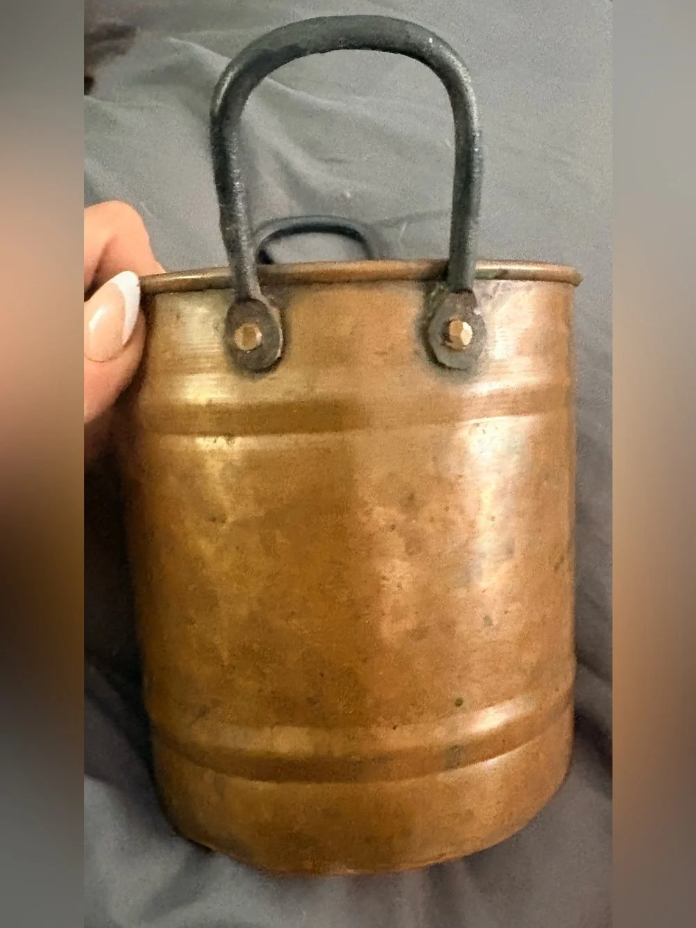 Vintage Copper Bucket with rod iron handles - Rustic 9.5